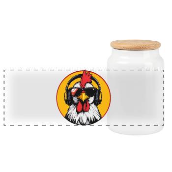Pop-Art Hahn mit Kopfhörern Sonnenbrille Fun Huhn - Panorama Keksdose mit Holzdeckel - Weiß - Vorne