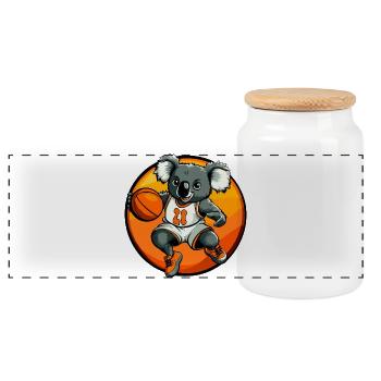 Basketballer Koala - Panorama Keksdose mit Holzdeckel - Weiß - Vorne