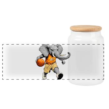 Elephant Basketball Player / Basketball Elephant - Panoramic Cookie Jar with Wooden Lid - white - Front