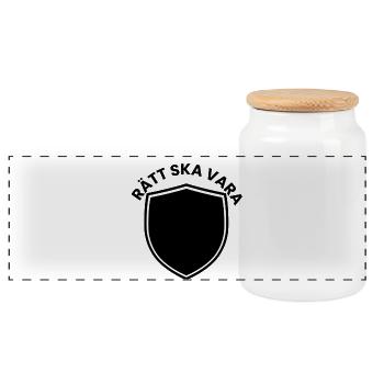 Black and white shield design minimalist - Panoramic Cookie Jar with Wooden Lid - white - Front