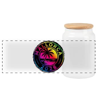 Mallorca 2026 Colorful - Panoramic Cookie Jar with Wooden Lid - white - Front