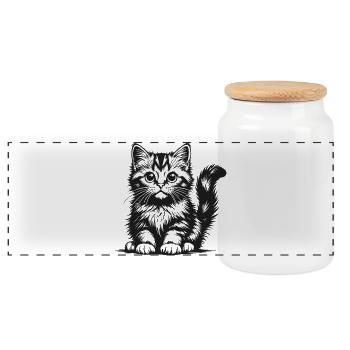 Black cat in pencil drawing - Panoramic Cookie Jar with Wooden Lid - white - Front