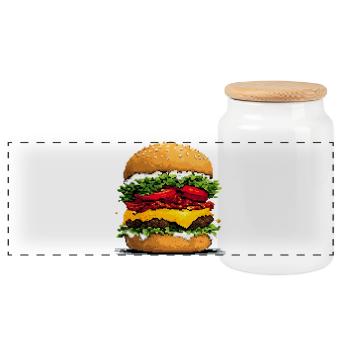 Pixelhamburger Retro Pixel Art - Panoramic Cookie Jar with Wooden Lid - white - Front