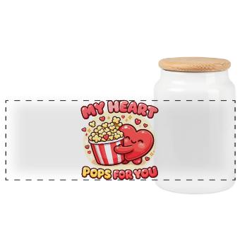 Sweet Popcorn Hearts Valentine's Day - Panoramic Cookie Jar with Wooden Lid - white - Front