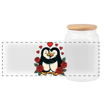 Des manchots câlins avec un cœur de rose - Boîte à biscuits avec couvercle en bois - blanc - Devant