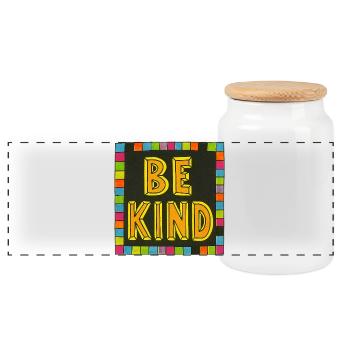 Be Kind Mosaik-Rand Fette Buchstaben - Panorama Keksdose mit Holzdeckel - Weiß - Vorne