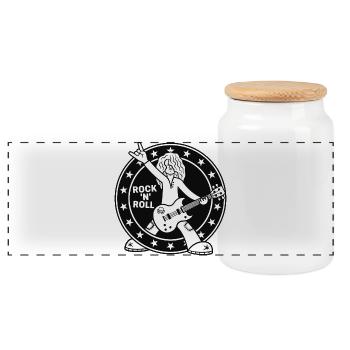 Rock'N'Roll Guitarist Cartoon Style - Panoramic Cookie Jar with Wooden Lid - white - Front