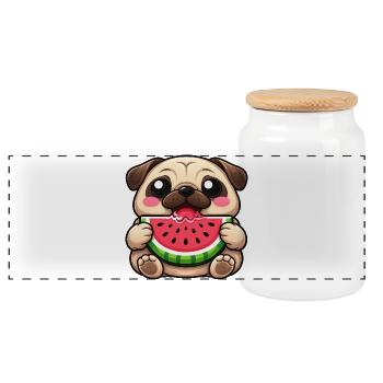 Dessin animé mignon de chien carlin Kawaii Melon Summer - Boîte à biscuits avec couvercle en bois - blanc - Devant