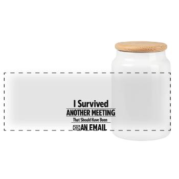 I Survived Another Meeting - Panoramic Cookie Jar with Wooden Lid - white - Front