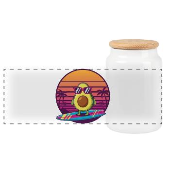 Avocado 80s Sunset - Panoramic Cookie Jar with Wooden Lid - white - Front