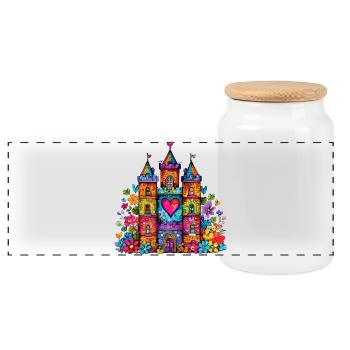 Regenbogenherz Schloss - Panorama Keksdose mit Holzdeckel - Weiß - Vorne