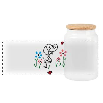 Elephant on a flower meadow - Panoramic Cookie Jar with Wooden Lid - white - Front