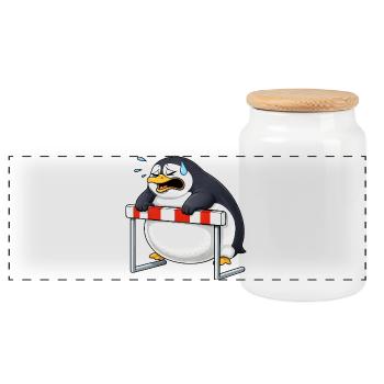 Mignon, pengouin cartoon, drôle de barrière antisportive - Boîte à biscuits avec couvercle en bois - blanc - Devant