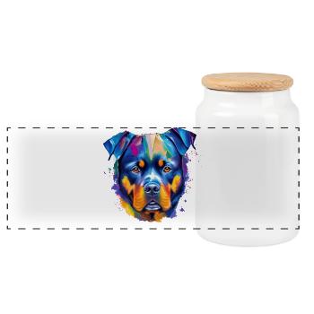 Rottweiler Colourful Dog Art Vibrant Portrait - Panoramic Cookie Jar with Wooden Lid - white - Front