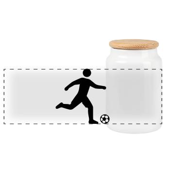 Footballer Silhouette - Panoramic Cookie Jar with Wooden Lid - white - Front