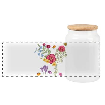 Bouquet de fleurs avec des oiseaux - Boîte à biscuits avec couvercle en bois - blanc - Devant
