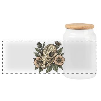 Vintage Skull with Flowers - Panoramic Cookie Jar with Wooden Lid - white - Front