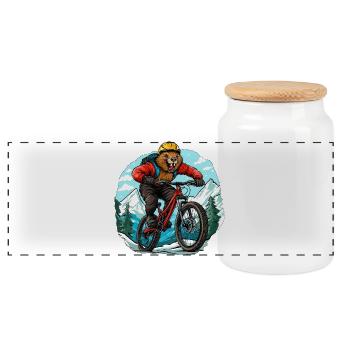 Biker Biber - Panorama Keksdose mit Holzdeckel - Weiß - Vorne