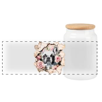 Bouledogue français - Boîte à biscuits avec couvercle en bois - blanc - Devant
