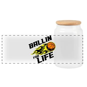 Basketball Ballin Saying - Panoramic Cookie Jar with Wooden Lid - white - Front