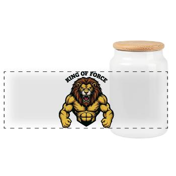King of Force Lion Muscular Fitness - Panoramic Cookie Jar with Wooden Lid - white - Front