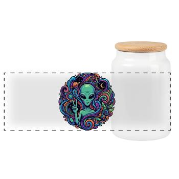Außerirdischer Peace Zeichen psychedelisch Alien - Panorama Keksdose mit Holzdeckel - Weiß - Vorne