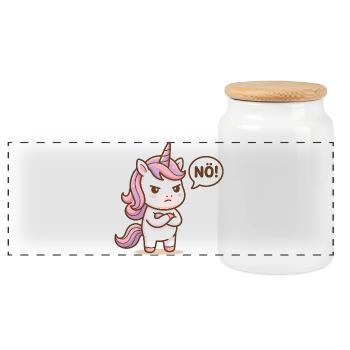 Süßes Einhorn Nö Lustiger Spruch - Panorama Keksdose mit Holzdeckel - Weiß - Vorne