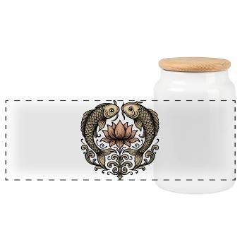 Koi et Lotus : Ornement élégant - Boîte à biscuits avec couvercle en bois - blanc - Devant