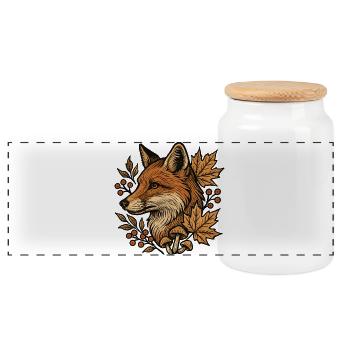 Herbstfuchs im Laubkreis - Panorama Keksdose mit Holzdeckel - Weiß - Vorne