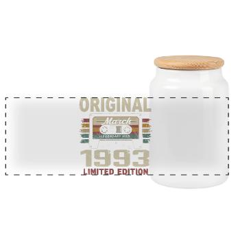March 1993 Vintage March 1993 - Panoramic Cookie Jar with Wooden Lid - white - Front