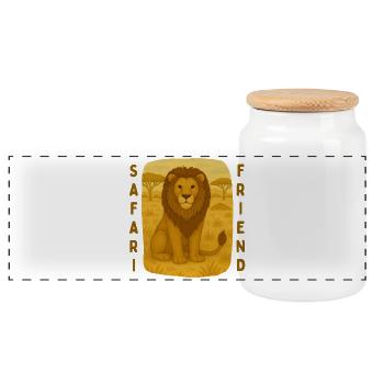 Lion, ami du safari - Boîte à biscuits avec couvercle en bois - blanc - Devant
