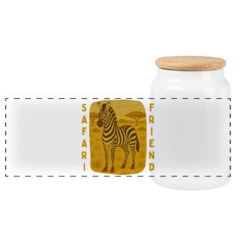 Zebra on Safari - Panoramic Cookie Jar with Wooden Lid - white - Front