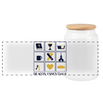 Church Religious Deacon Essentials - Panoramic Cookie Jar with Wooden Lid - white - Front