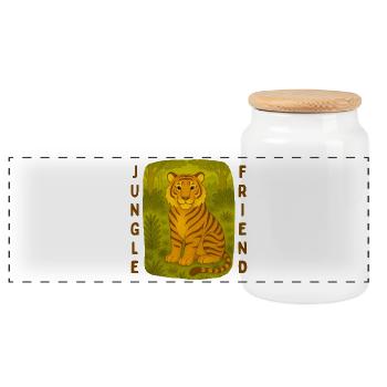 Tiger in the Jungle - Panoramic Cookie Jar with Wooden Lid - white - Front