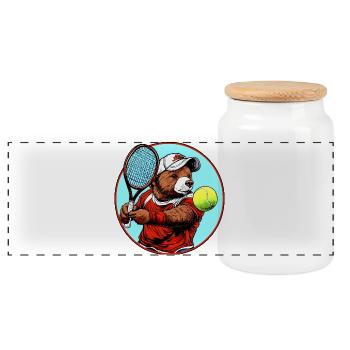 Bear Tennis Player / Tennis Bear - Panoramic Cookie Jar with Wooden Lid - white - Front