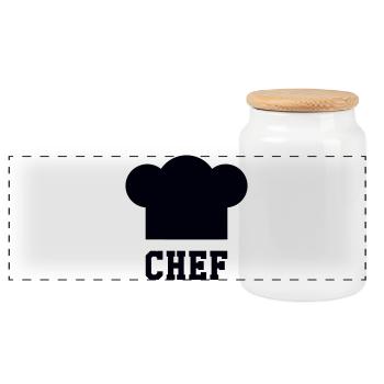 Chef Toque - Kitchen - Cook - Panoramic Cookie Jar with Wooden Lid - white - Front