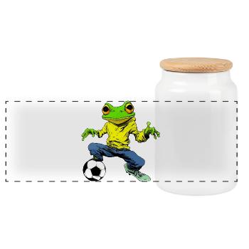Soccer Frog - Panoramic Cookie Jar with Wooden Lid - white - Front