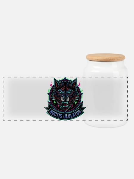 Neon Wolf Noctis Ululatus - Panoramic Cookie Jar with Wooden Lid - white