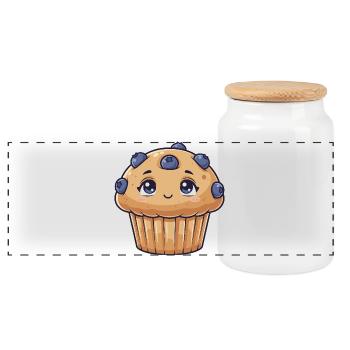 Kawaii Blaubeermuffin Cartoon - Panorama Keksdose mit Holzdeckel - Weiß - Vorne