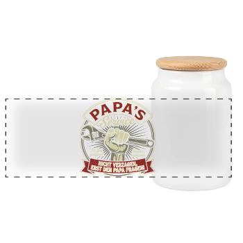 Papa's Service - Nicht verzagen, Papa fragen! - Panorama Keksdose mit Holzdeckel - Weiß - Vorne