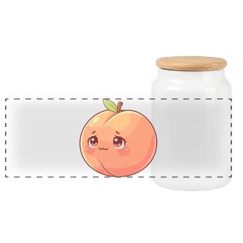 Cuddly Peach Kawaii - Panoramic Cookie Jar with Wooden Lid - white - Front
