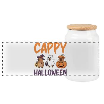 Cappy Halloween Capybaras Niedlich Lustig Tier - Panorama Keksdose mit Holzdeckel - Weiß - Vorne