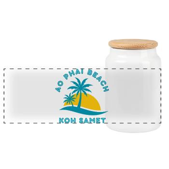 Plage Koh Samet Ao Phai Coucher de soleil - Boîte à biscuits avec couvercle en bois - blanc - Devant