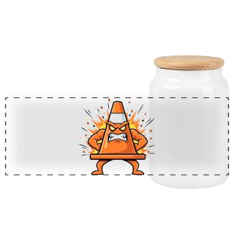 Angry Cone Cartoon - Panoramic Cookie Jar with Wooden Lid - white - Front