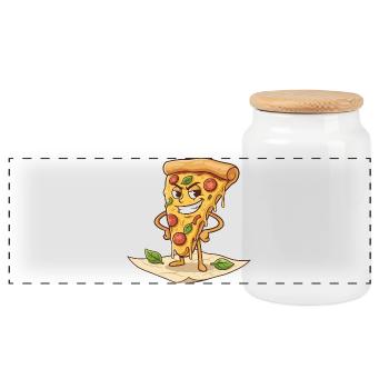 Naughty Pizza Slice Cartoon - Panoramic Cookie Jar with Wooden Lid - white - Front