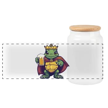 Turtle Beer King - Panoramic Cookie Jar with Wooden Lid - white - Front