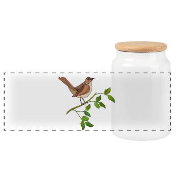 Bunter Vogel - Panorama Keksdose mit Holzdeckel - Weiß - Vorne