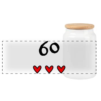 60. 60 JAHRE. 60-JÄHRIGES JUBILÄUM. 60. GEBURTSTAG. - Panorama Keksdose mit Holzdeckel - Weiß - Vorne