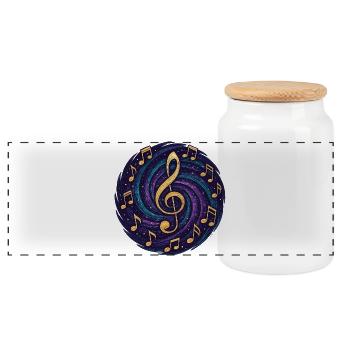 Cosmic Musical Notes - Panoramic Cookie Jar with Wooden Lid - white - Front