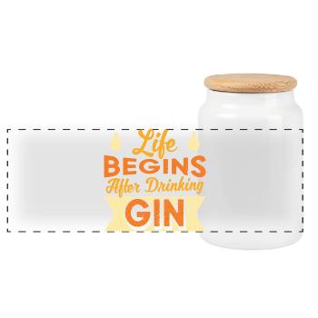 Life Begins After Drinking Gin Design - Panoramic Cookie Jar with Wooden Lid - white - Front
